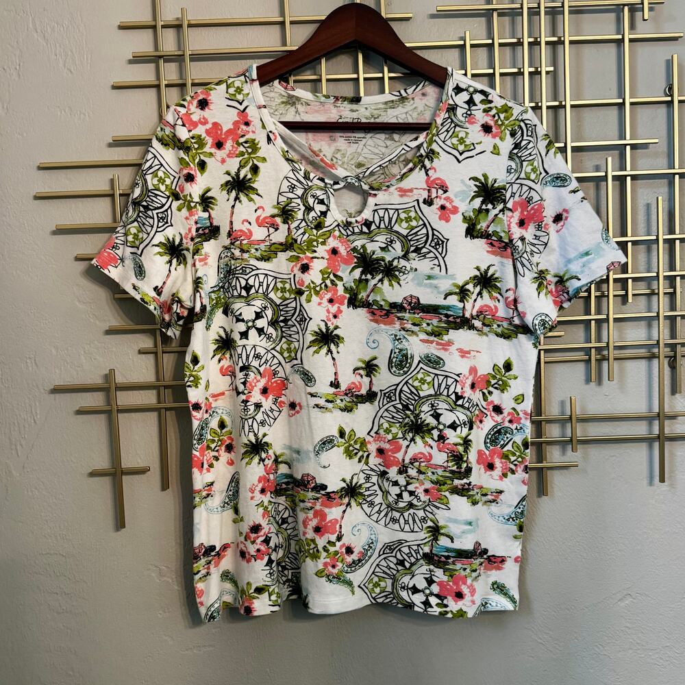 Coral Bay Tropical Flamingo Floral Keyhole Top Size Large